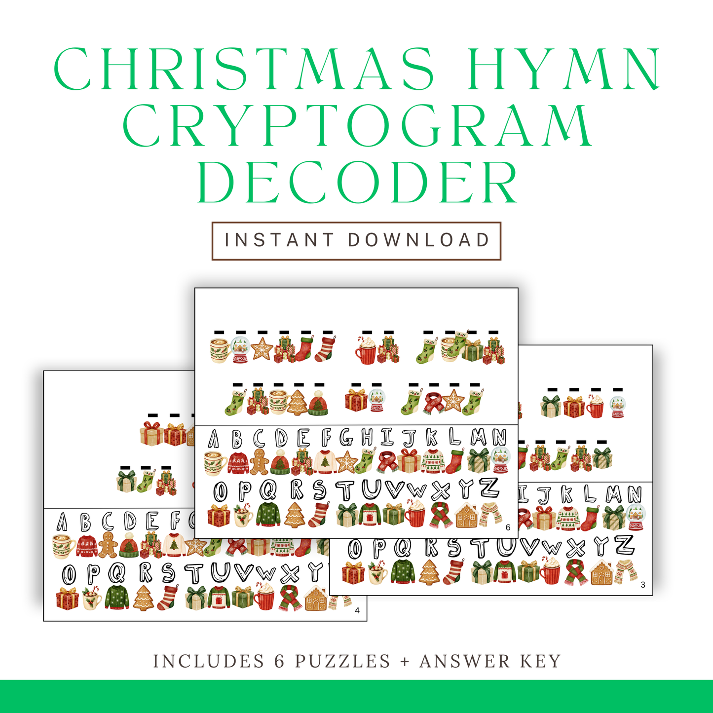 Christmas Hymn Cryptogram Decoder for Kids - Digital Download