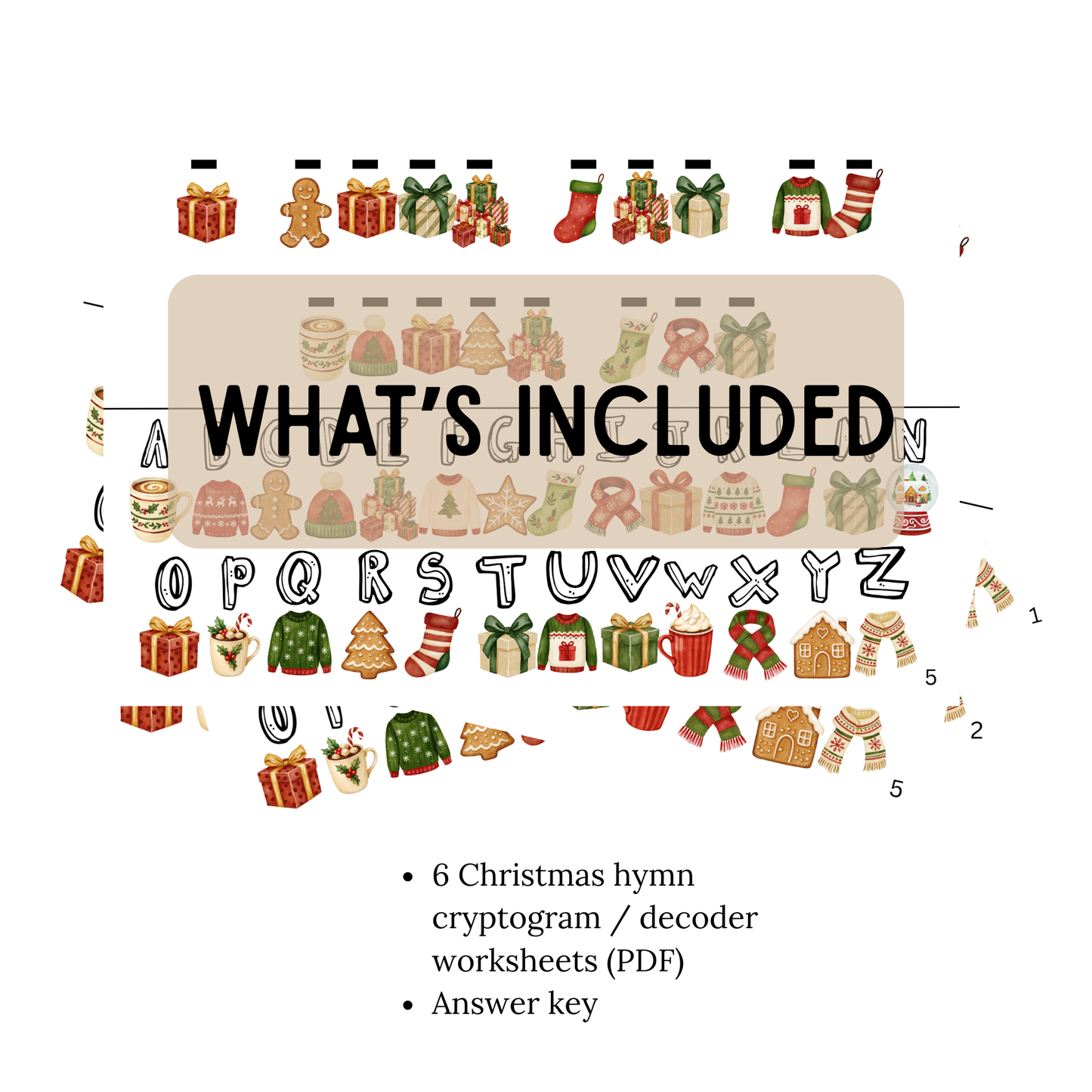 Christmas Hymn Cryptogram Decoder for Kids - Digital Download